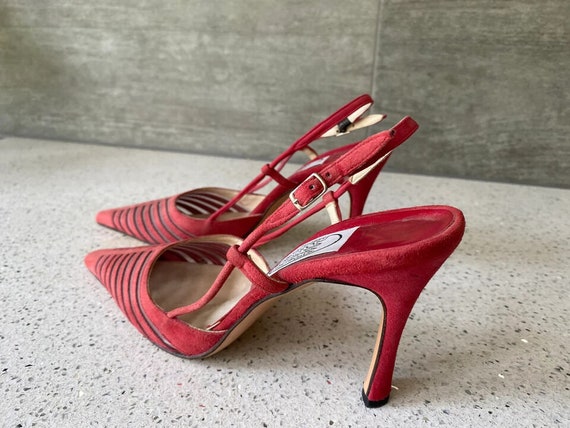 Lovely Italian Emma Hope red suede pointed toe slingback heels  37 6.5