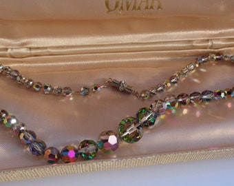 Beautiful Vintage 1950's silver pink aurora borealis Rhinestone Necklace