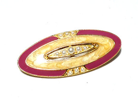 Lovely vintage  Pierre Bex style Art Deco   gold enamel fx pearl  brooch