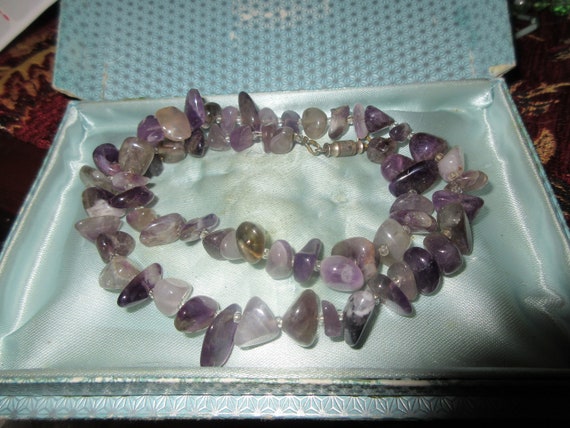 Beautiful vintage natural amethyst polished chip necklace 19.5"