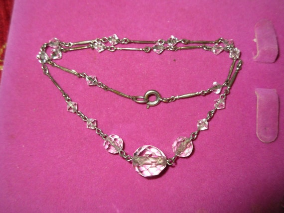 Lovely vintage art deco silvertone  faceted crystal glass  necklace