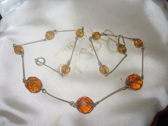 Lovely vintage Deco rolled gold  faceted honey glass   necklace