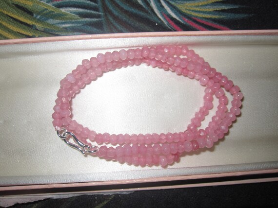 Lovely 4mm faceted natural Rhodochrosite  necklace sterling silver clasp 20"