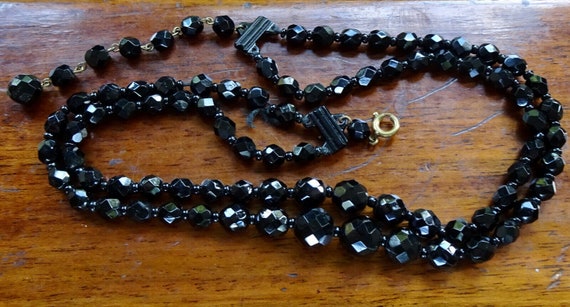 Beautiful  vintage 2 strand  French jet black necklace signed Germany