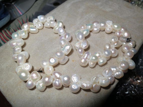 Beautiful quality high lustre cultured freshwater white pearl cluster necklace