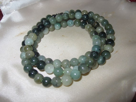 Lovely Natural Green Jade Jadeite 6.5 mm necklace 20"