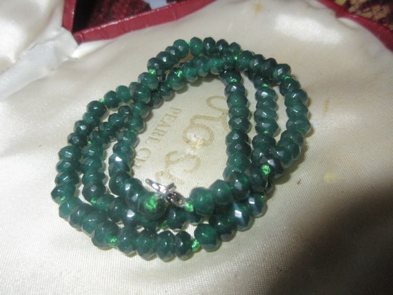 Lovely Natural 6mm Faceted Green Emerald Gemstone Necklace 20"