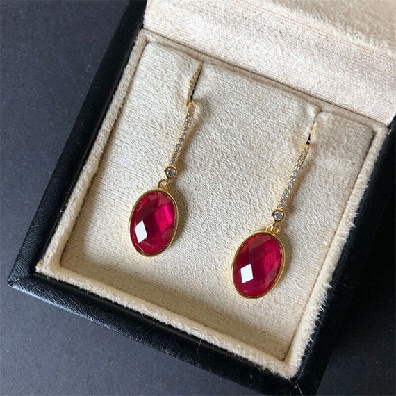 Beautiful 18ct gold plated ruby crystal  earrings for pierced ears