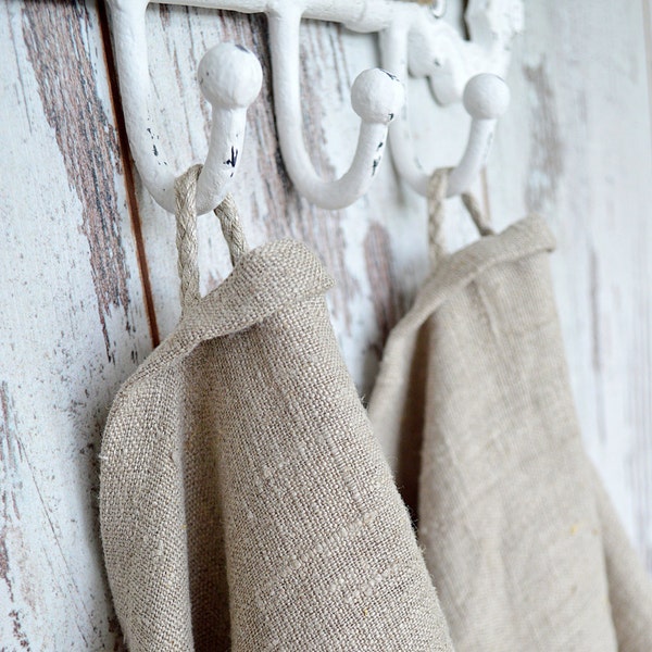 Thick Linen towels - Set of 2 - Undyed  natural linen towels - Simple rustic hand/face/tea towels - Washed rough 100% linen  towels