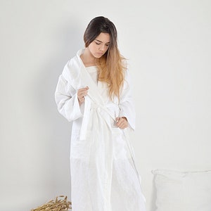 Linen bathrobe / Long robe with hood / Long linen gown / White linen bathrobe / Linen loungewear / Baltic quality linen