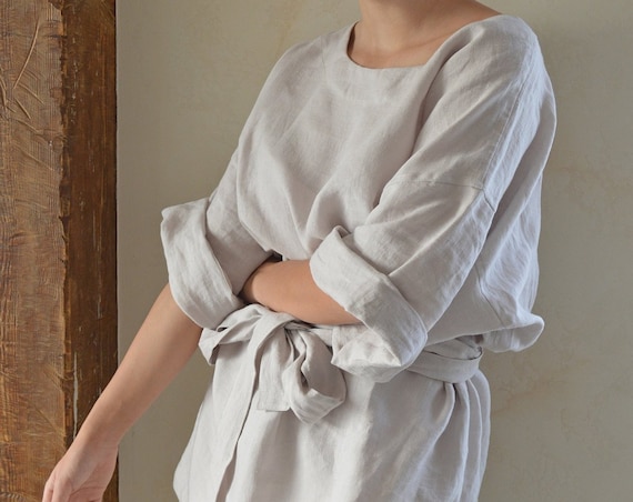 Linen tunic - Linen tunic with a long belt  - Sizes XS-2XL - High-quality linen kimono - Comfortable loungewear - Loose tunic