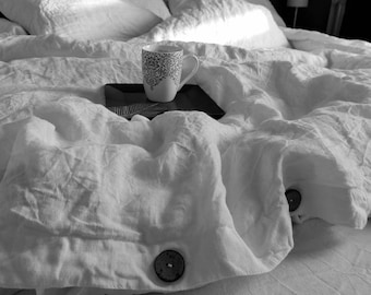 Linen duvet cover, Pure white undyed duvet cover, soft linen bedding, Lithuanian linen