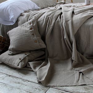 Linen throw blanket, Undyed linen throw, Rustic linen bed cover