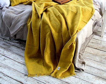 Linen throw blanket / Heavy weight linen blanket / Softened thick linen coverlet / Summer blanket