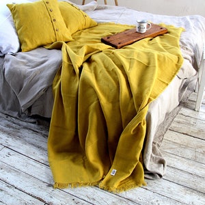 Linen throw blanket / Heavy weight linen blanket / Softened thick linen coverlet / Summer blanket