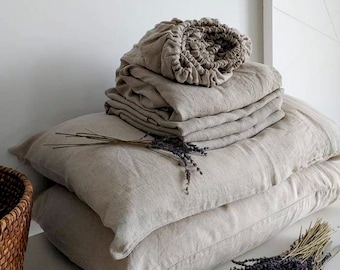 100% Linen Sheet Set, Natural Undyed Bedding, Stonewashed Soft Eco-Friendly