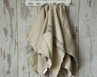 Thick linen towel / Striped linen towel / Heavy weight vintage towels / Natural towel / Washed soft linen towel / Guest towels