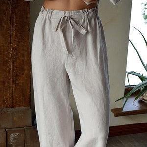 Pantalon ample en lin / Pantalon en lin pour femme / Pantalon en lin / Tailles XS-2XL / Pantalon en lin doux / Pantalon de pyjama en lin / Pantalon en lin blanc