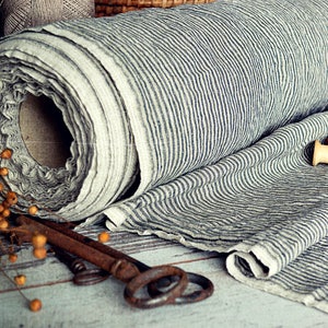100% linen fabric, 205 GSM soft linen fabric, Striped linen stonewashed linen fabric image 5