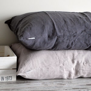 Bed linen pillowcase, Deep black stonewashed linen pillowcases envelope closure image 7