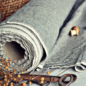 100% linen fabric, 205 GSM soft linen fabric, Striped linen stonewashed linen fabric image 1