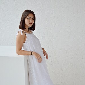 Linen night dress /Handmade sleepwear / Soft linen sleep dress / Dress with regulating straps / Long white dress Soft loungewear image 4