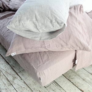 Bed linen pillowcase, Deep black stonewashed linen pillowcases envelope closure image 6