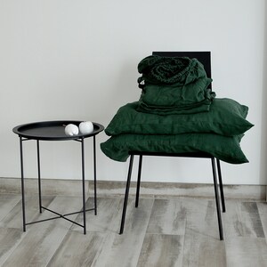 LINEN SHEET SET, linen sheet set of 4 pcs, 2 pillowcase and 2 sheet set, Dark emerald linen bedding set image 2