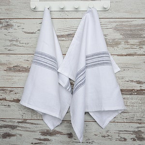 Thick linen towel / Striped linen towel / Heavy weight linen towels / White towel / Washed soft linen towel / Guest towels