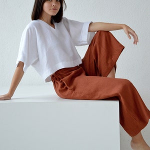 Linen pants, linen culottes woman's, terracotta casual pants, linen culottes, wide leg pants