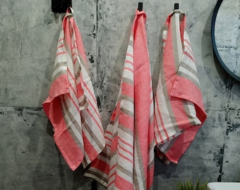 Striped bath towels, linen bath sheet, linen hand towel