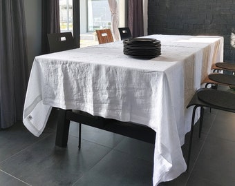 Large linen or hemp tablecloth, Extra wide tablecloth, Tablecloth with mitered corners