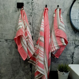 Striped bath towels, linen bath sheet, linen hand towel