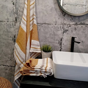 Linen bath sheet, Stonewashed linen bath towels, Thick striped linen towel image 2