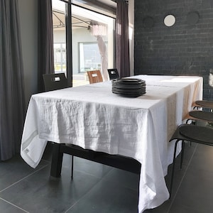 Large linen or hemp tablecloth, Extra wide tablecloth, Tablecloth with mitered corners