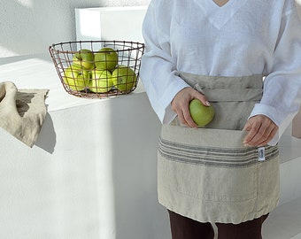 Thick linen apron - Practical natural apron - Striped apron - Durable apron - Heavy weight linen apron - Stonewashed linen cafe apron