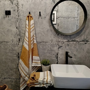 Linen bath sheet, Stonewashed linen bath towels, Thick striped linen towel image 1