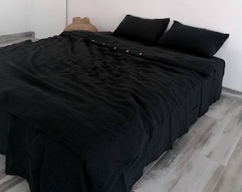 Funda nórdica de lino, Funda nórdica negra profunda, ropa de cama de lino suave, ropa de cama lituana