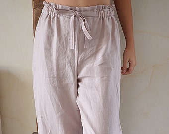 Linen Pajama pants /  Linen loose pants / Woman's Linen pants / Wood rose linen pants / Soft linen trousers -/Woman Linen pajama Pants