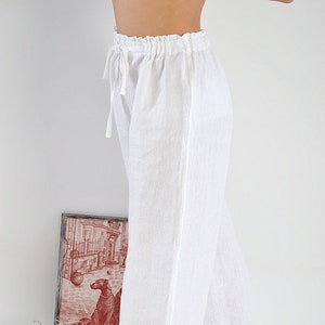 READY to ship / XL / Pure white linen pants / M size Midnight blue / Women's Linen pants / Soft linen trousers / Linen pajama Pants image 1