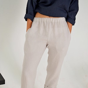 Linen pants / Linen pants with pockets / Woman's Linen pants / Soft linen casual pants / Washed women linen pants image 1