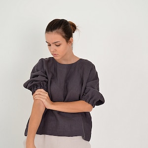 Linen top / Linen loose top  / Oversized blouse with 3/4 sleeves / Washed linen blouse  / Soft linen casual top
