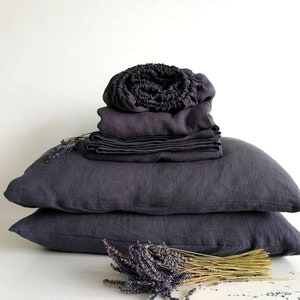 LINEN sheet set, Grayish eggplant linen set of 4 pcs, 2 linen pillowcases & 2 sheets, linen bedding set