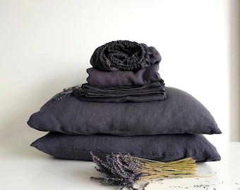 Grayish Eggplant Linen Sheet Set, Includes Pillowcases