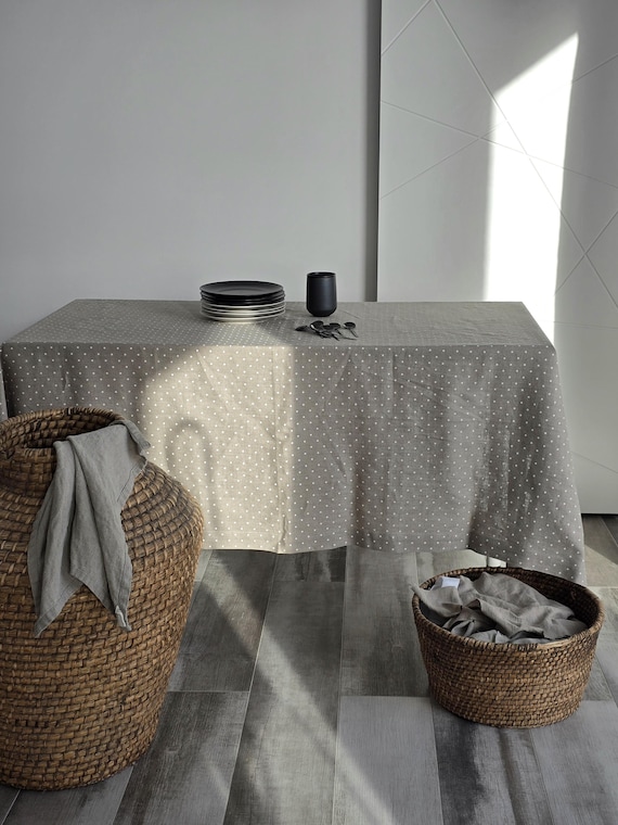 Linen tablecloth, in 20 colors tablecloth with mitered corners, Stonewashed table linens
