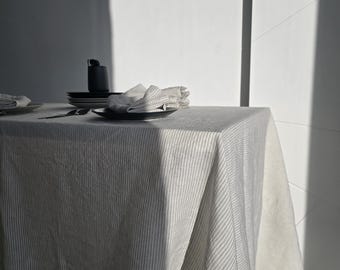 Large Linen Tablecloth, Extra Wide, checkered stiped Custom size