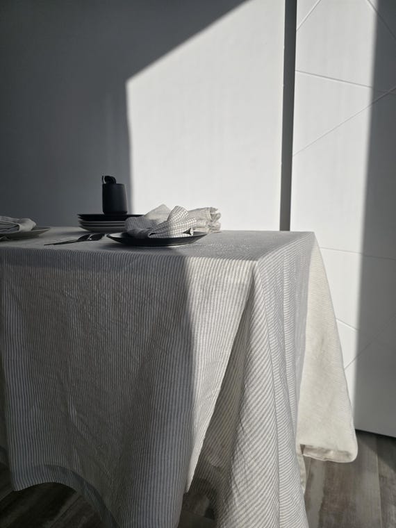 Large Linen Tablecloth, Extra Wide, checkered stiped Custom size