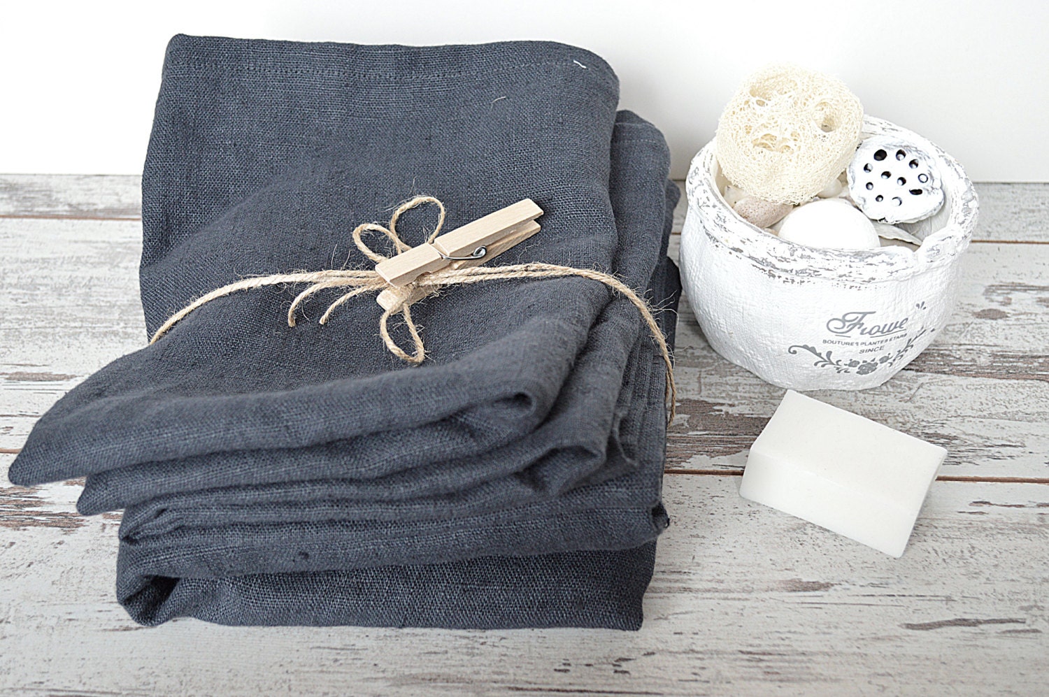Thick Linen towel Durable towels Charcoal blue linen towels Hand face towels Washed rough linen 100 linen towels