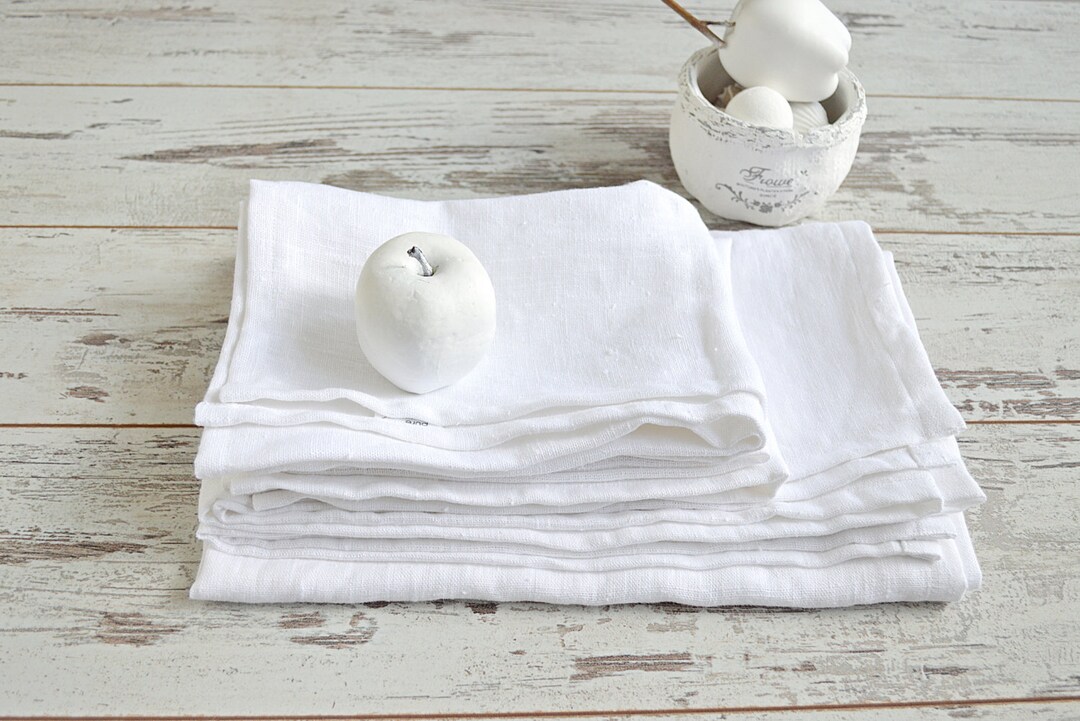 Linen Hand Towel Set of 2 4 6 - Pure Linen Tea Towels - Polka Dot