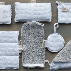 ZERO WASTE full set, Linen washcloth, Linen reusable sponge, Unsponge for kitchen, Face washable sponge, Body mitten, Eco home care
